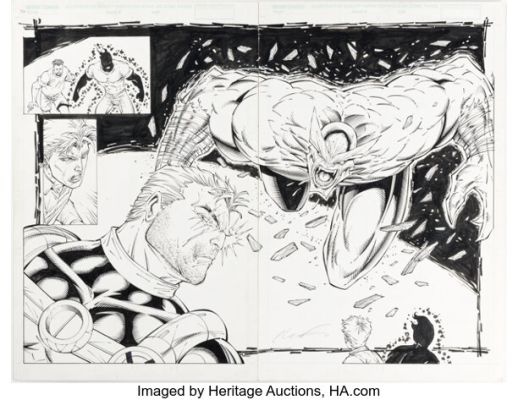 Rob Liefeld, Lary Stucker, and Dan Fraga Cable #73 Double Page Spread 20-21 Original Art (Marvel, 1999). | Heritage
