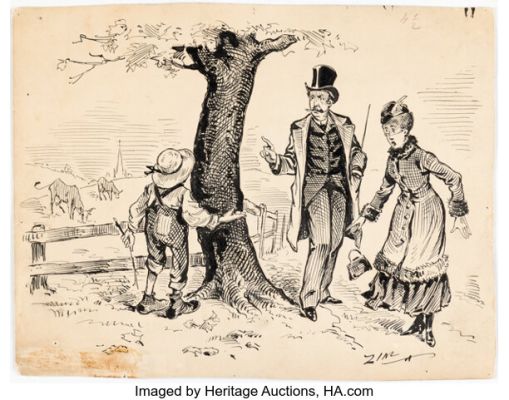 Eugene "Zim" Zimmerman Puck Magazine "Not Exclusive" Illustration Original Art dated 12-26-83 (Open Court Publishing Co., 1883).