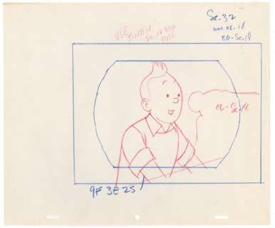 Tintin - 1 croquis préparatoire film dÂ´animation - On a marché sur la lune - Tintin (1962) | Catawiki