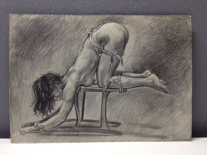 Bondage BDSM - Disegno Originale Sexy "La Ragazza legata alla sedia" - Page volante | Catawiki