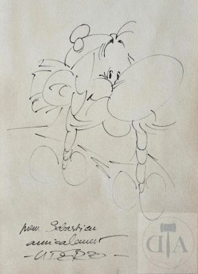Uderzo / Astérix. Dessin Original Dédicacé Illustrant Un Portrait D’obélix, Réalisé Au Feutre. Tbe+. Format A4 | Lot 372 : | Dagoty
