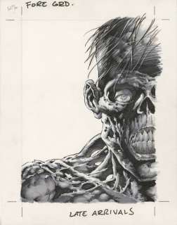Bernie Wrightson signed â€œLate Arrivalsâ€ triptych used to composite a holographic trading card. | Profiles in History
