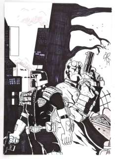 Judge Dredd and Hellboy - an original artwork by Andy Clift. | Ewbank’s