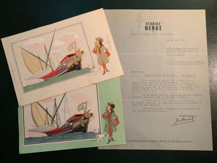 Tintin - Bleu de Coloriage original Chromo 49 - Voir et savoir,la marine + courrier Studios Hergé + chromo 49 - (1955) | Catawiki