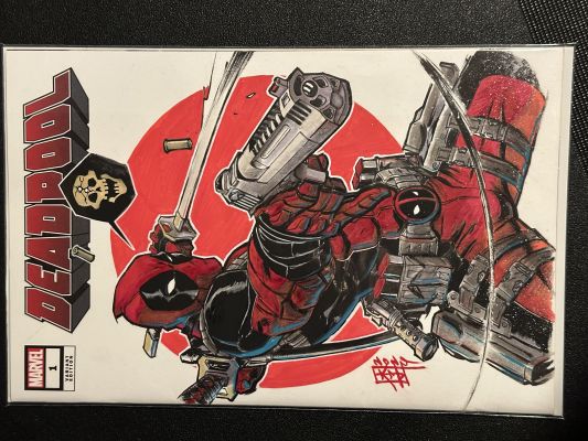“Deadpool Double Tap” original sketch cover by Marc Lee | Raremarq (Buy It Now)