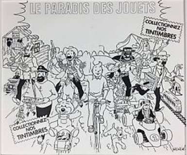 Hergé - Dessin original Tintin - Couverture ’Jouets la Samaritaine’ et pour ’Le journal Tintin’ en France - (1978) | Catawiki