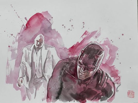 David Mack | Daredevil: Born Again 2 Daredevil vs Fisk Official Marvel Studios Art Panel 1 | Kirby’s Comic Art