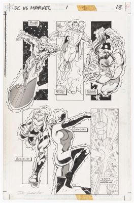 DC VERSUS MARVEL COMICS #1 FEBRUARY 1996 COMIC BOOK PAGE ORIGINAL ART BY DAN JURGENS. | Hake’s