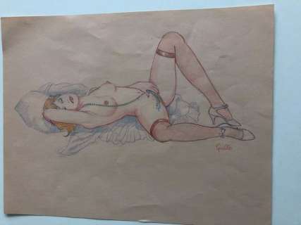 Leone Frollo - Originele tekening in kleur - Naakte vrouw - Loose page | Catawiki