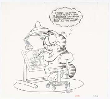 Davis, Jim | Jim Davis - Garfield and "Self-Portrait" Illustration Original Art (c.1980s).... | Heritage