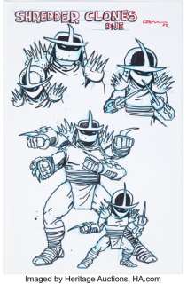 Kevin Eastman Teenage Mutant Ninja Turtles Mirage Comics Shredder Clones Toy Packaging Concept Sketches Original Art (NECA, 2023). | Heritage