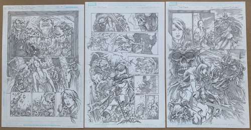 RED SONJA ANNUAL #3 (2010) - (3 in Lot) ORIGINAL ARTWORK - ADRIANO BATISTA (Artist) - Pages 16, 17 & | Excalibur Auctions