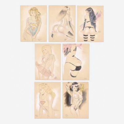 Shelton Bryant | Group of 7 Female Original Art Illustrations (2024) | Landry Pop Auctions