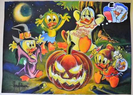 L. Molinari - Illustrazione originale Festa Disney Halloween - Fantasma Paperino - Loose page - First edition | Catawiki