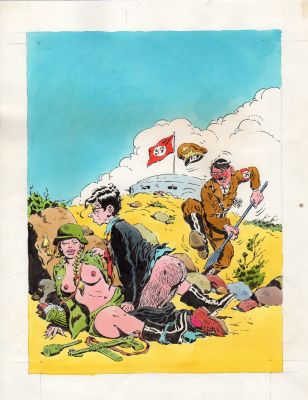 RAOUL BUZZELLI - Copertina per Identikit 9 – ‘Che Kaiser di Fuhrer !’. Cm 27 x 34. Pubblicata in Francia per Sam Bot 41. Tempera su cartoncino leggero. Anno di esecuzione 1976.