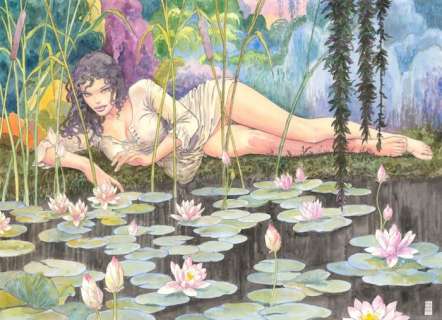 Milo Manara - illustrazione originale "Estate Indiana - Philis e le ninfee" - Loose page | Catawiki