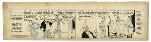 Chic Young Hand-Drawn ’’Blondie’’ Comic Strip From 1932 Titled ’’The Dotted Line’’ -- The Bumsteads Try to Force Dagwood to Marry Irma Using a Proxy! | Nate Sanders