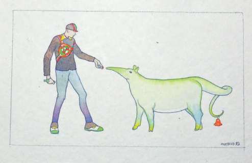 Moebius | Â«Le TapirÂ». Aquarelle couleurs. Format 20 x 13 cm. Signée et encadrée. | Tessier Sarrou