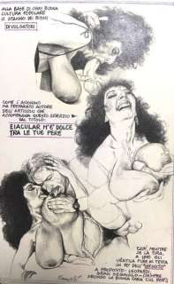 Riccardo Mannelli - Original Illustration - ’Berlusconi with Pornstars’ - Size: 18 x 43 cm. | Catawiki