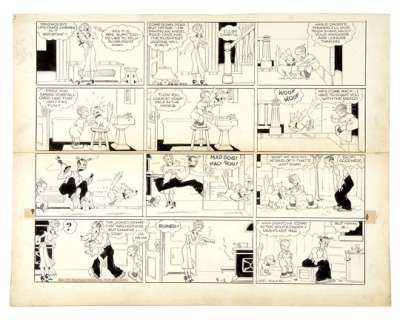 "BLONDIE" 1937 ORIGINAL SUNDAY PAGE ART WITH ENTIRE FAMILY - DAISY GETS A SHAVE! | Hake’s