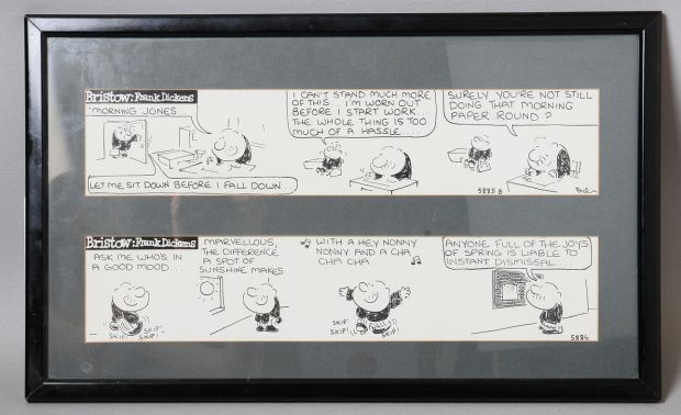 FRANK DICKENS (1931-2016). FRAMED PEN AND INK ARTWORKS FOR TWO BRISTOW CARTOON STRIPS. Art - Drawings | Auctionet