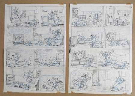 Artista Non Reperito | Studio Disney - 2x bozzetti originali con Pippo e Pluto - Anni ’80 - Exemplaire unique | Catawiki