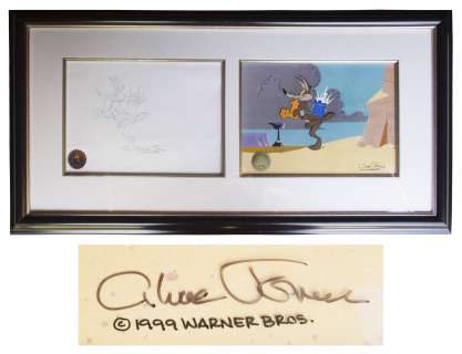 Chuck Jones Signed Animation Cel & Drawing from ’’Chariots of Fur’’ Featuring Wile E. Coyote | Nate Sanders