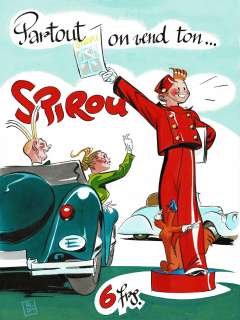 Al Severin - Lot 481 - Partout on vend ton Spirou, dessin original à l’encre de chine et à l’écoline.