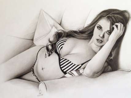 Yaroslav Novostavskiy | Y. Novostavskiy - Original Sexy Art Bikini Pin-Up - Dry Brush Oil Illustration 42x29,7 cm. (A3) Signed - (2017) | Catawiki