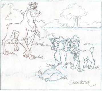 Jm Cardona, Disney Artist | The Lady & The Tramp - Disney Studios - Original Production Drawing - JM Cardona - (1990) | Catawiki