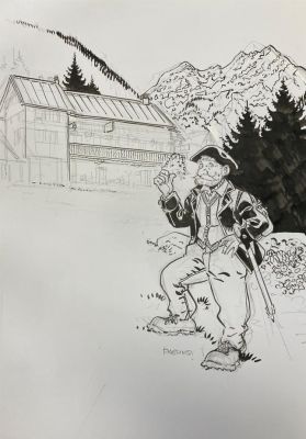 DESSIN ORIGINAL DE FELIX MEYNET : FANFOUÉ DEVANT LE CHALET + PRINT EXCLUSIF PULP’S OFFERT | Pulp’s