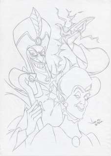 Jaume Esteve, Disney Artist | Disney Villains: Jafar & Lady Tremaine - Original Sketch - Jaume Esteve - Pencil Art | Catawiki
