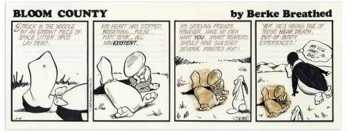 Berke Breathed Original Hand-Drawn Comic Strip for ’’Bloom County’’ -- Opus Has a Near Death Experience | Nate Sanders