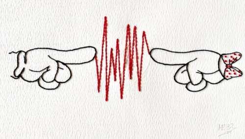 Meb Dessin | Mickey & Minnie Transference - Tribute To Juan Osorno Art - Original Artwork - MEB Dessin - Thread on Paper Art | Catawiki