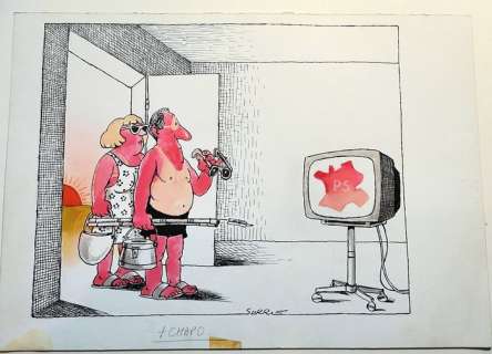 Serre, Claude | Serre, Claude - Dessin original couleur - Victoire socialiste - (1980) | Catawiki