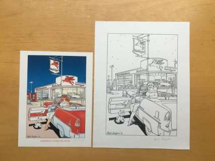 Kuijpers, Henk | Franka - Originele tekening Gangsterfilm: Chevrolet Bel Air 1955 + prent - (2012) | Catawiki