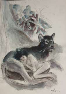 Follet, René | Follet, René - Dessin original couleur - Le Livre de la jungle - Mowgli dans les pattes de Baguera | Catawiki