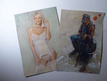 Le Hénanff, Fabrice | Le Hénanff, Fabrice - 2x Dessin original couleur - Hommage Ã  La Quête de l’Oiseau du temps / Pin-up - (2021) | Catawiki