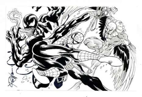 Spider-Man vs. Venom and Vulture Sketch by Ron Williams | mycomicshop.com