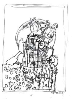Tony Fernandez, Disney Artist | Donald & Daisy inspired by Klimt’s "The Kiss" (1907) - Original Preliminary Sketch - Tony Fernandez Signed | Catawiki