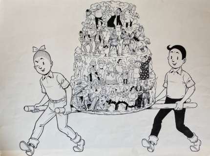 Geerts, Paul / Studio Vandersteen - Super Grote Originele Tekening | Geerts, Paul / Studio Vandersteen - Super grote originele tekening Suske en Wiske + alle belangrijke stripfiguren uit de wereld van Willy Vandersteen - (jaren ’80) | Catawiki