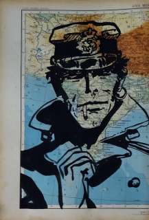 Andrea Boriani | Corto Maltese - Andrea Boriani - cartina antica del 1947 hand painted 34 x 23 cm - Exemplaire unique | Catawiki