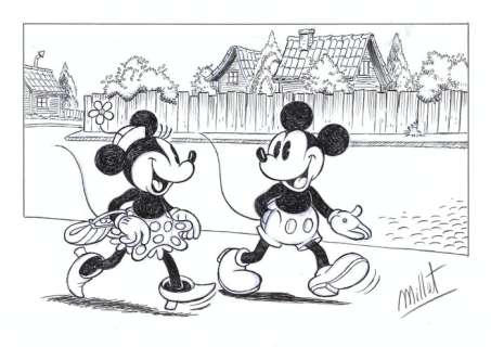 Millet | . Mickey & Minnie Mouse - Millet - Original Drawing - EO | Catawiki