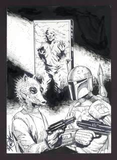 Boba Fett, Greedo, and Han Solo (Carbonite) Sketch by Ron Williams | mycomicshop.com
