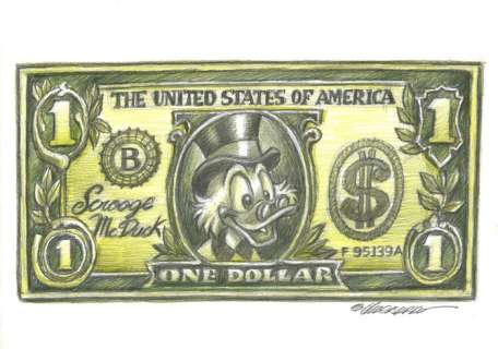Joan Vizcarra | Scrooge McDuck Dollar - Original Drawing - Joan Vizcarra | Catawiki