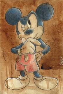 Guti | Mickey Mouse "Thoughtful" - Original Coffee Painting - Guti Signed - Original Coffee Art | Catawiki