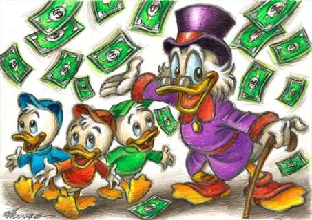 Joan Vizcarra | Uncle $crooge and His Great Nephews - "Money Rain" - Original Drawing - Joan Vizcarra - Original Pencil Art | Catawiki