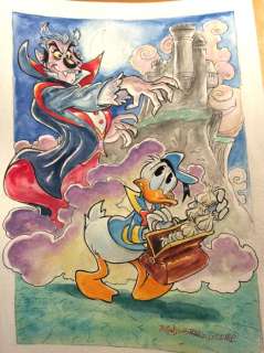 Alessandro Gottardo | Donald Duck - â€œCol vampiro ci vuole la scorta d’aglioâ€ - dipinto a colori originale di Alessandro Gottardo - Page volante - (2021) | Catawiki