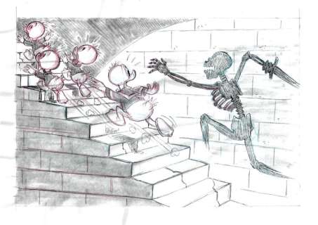 Millet | Donald, Huey, Dewey & Louie Duck - Skeleton Ghost - Signed Original Drawing by Millet | Catawiki