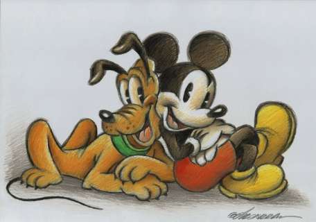 Joan Vizcarra | Mickey & Pluto - Original Drawing - Joan Vizcarra - Pencil Art - Original Artwork | Catawiki